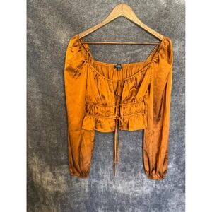 Mixed Threads Los‎ Angeles Rust Orange Satin Tie Front Smocked Crop Top Small